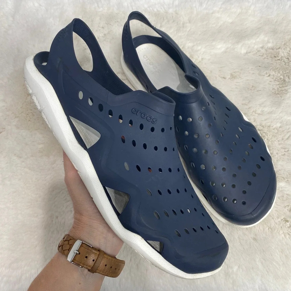 Crocs‎ Mens Swiftwater Wave Navy Blue White Water Shoes Clogs Size 12 203963-462